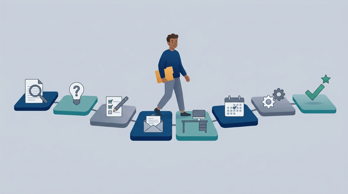 A path of stepping stones leads from a stack of credit reports past a mailbox to an opened results letter