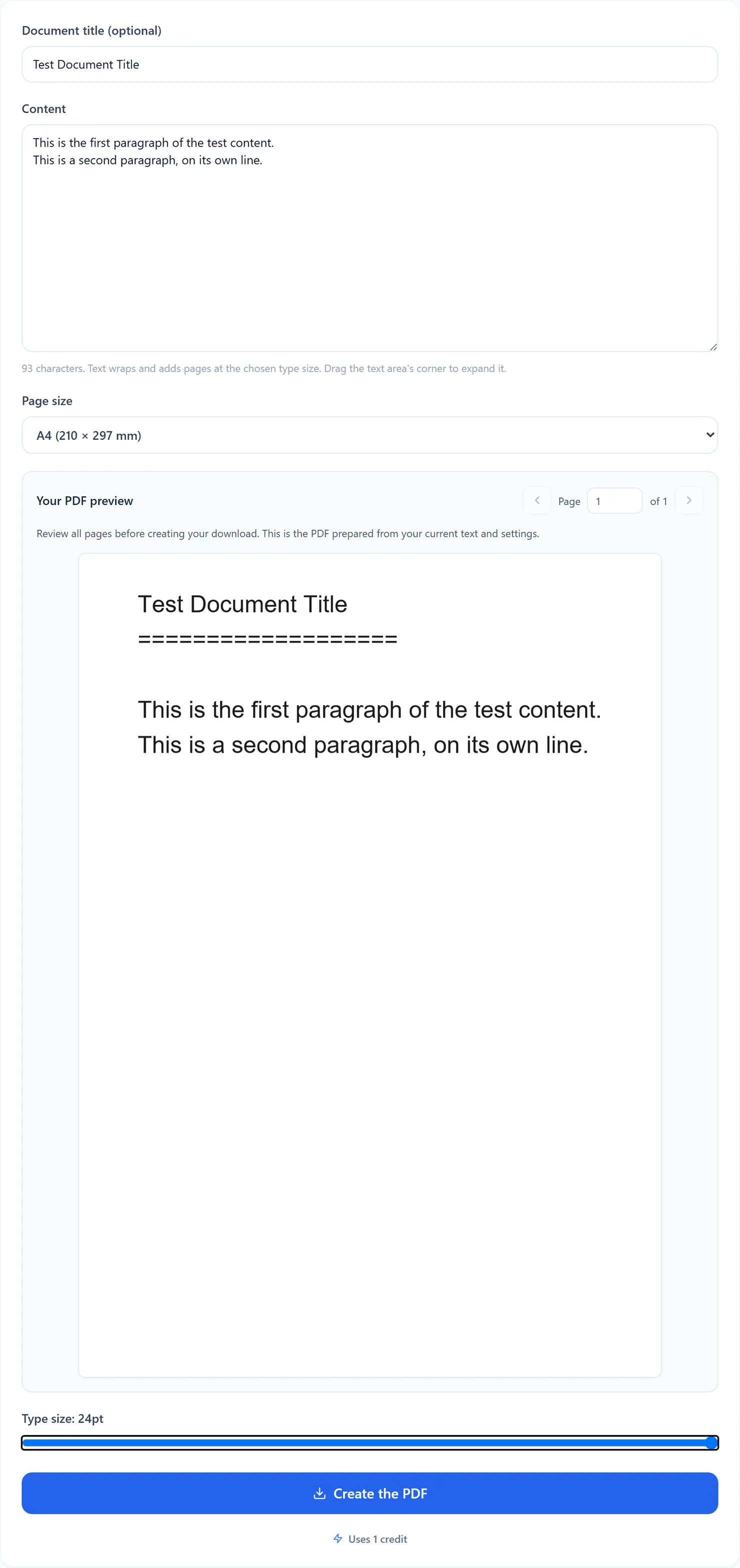 A title, some content and the type size slider moved up.
