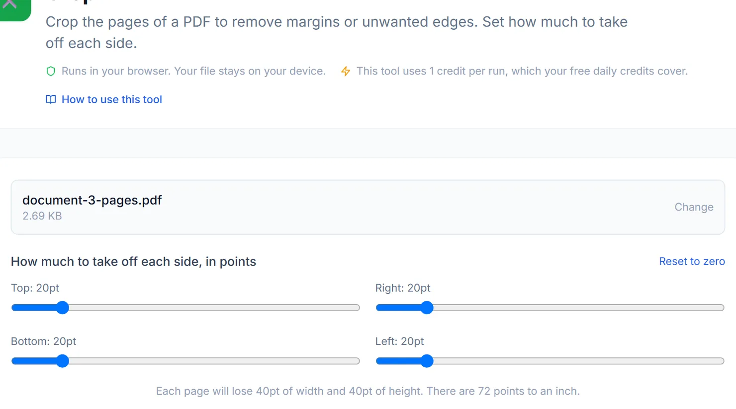 Drag each side's slider to set how many points to trim from that edge.