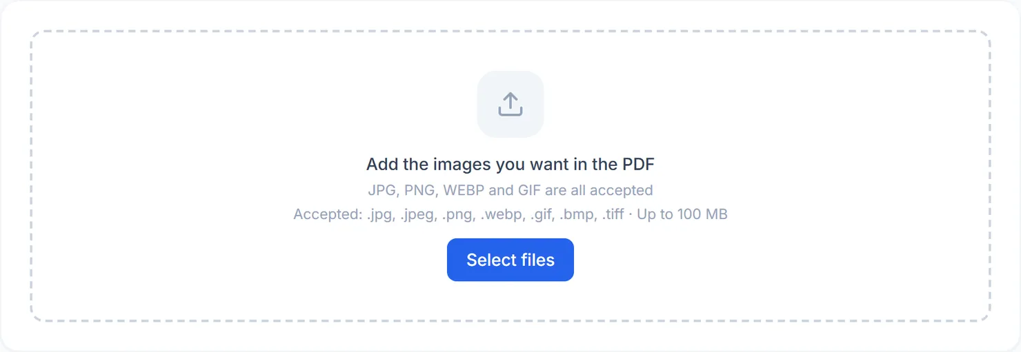The Images to PDF tool, ready for your images.
