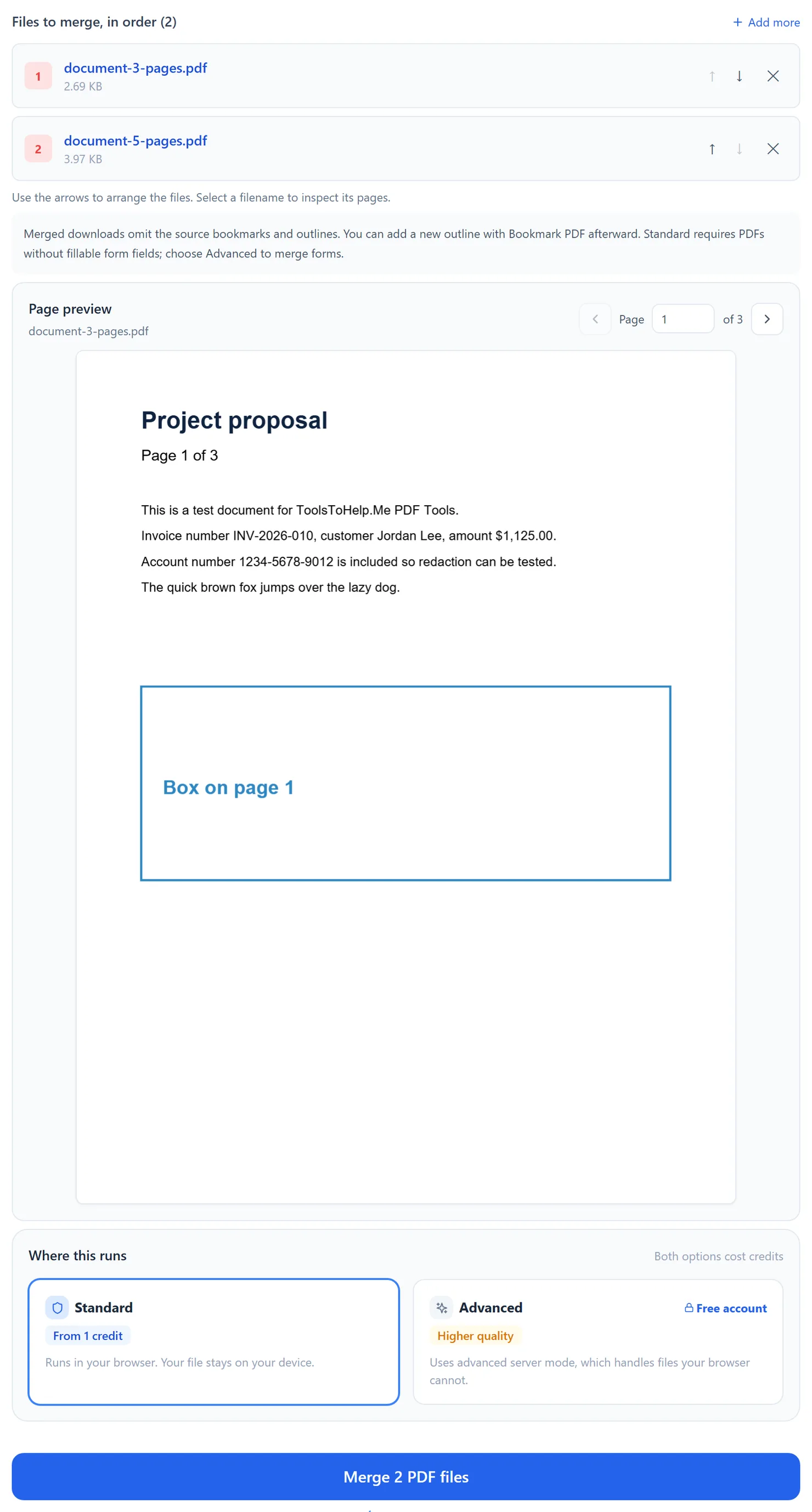 Two files added. The numbers show the order they will be merged in.