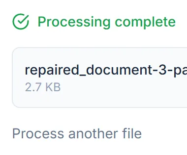 The repair finished on an undamaged file. Select Download to save the result.