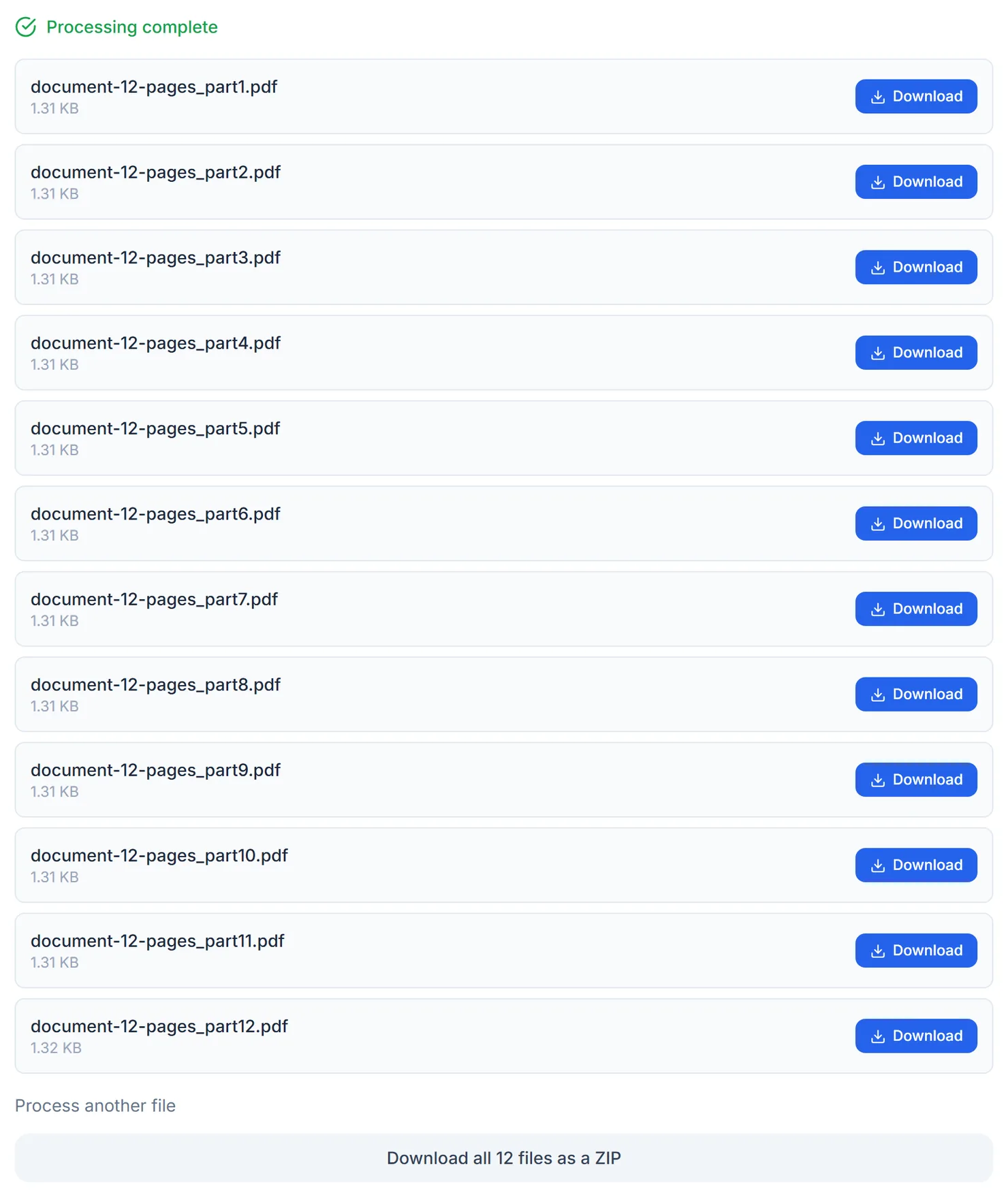 Every page mode makes one file per page, downloadable together as a ZIP.